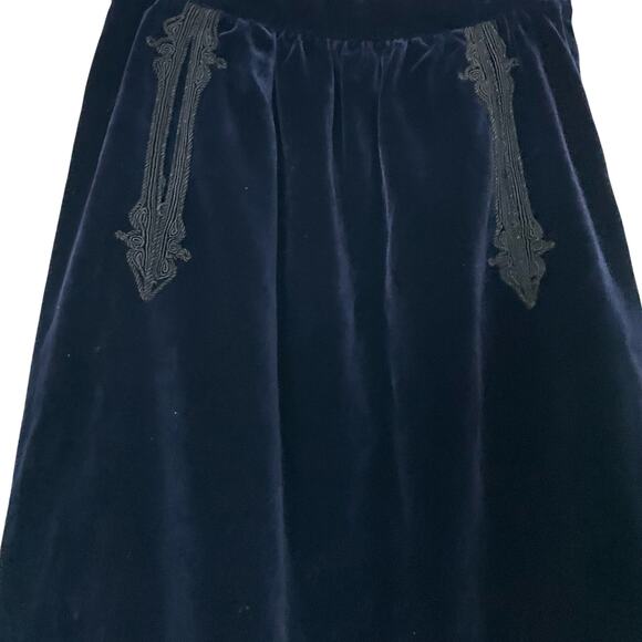 Vintage Yves Saint Laurent Rive Gauche Sz 10 Blue Velvet Black Corded Trim Skirt - Picture 7 of 13